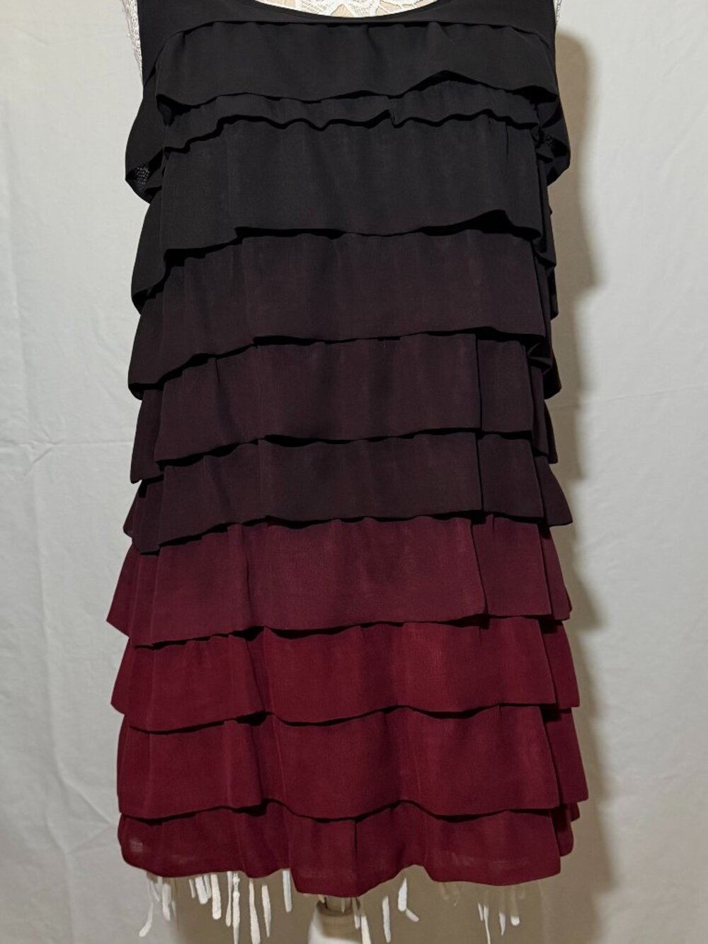 5/48 Ombre Tiered Ruffle Racerback Party Dress, size M, black to burgundy